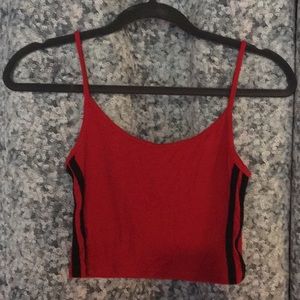 Red and navy striped cropped tank